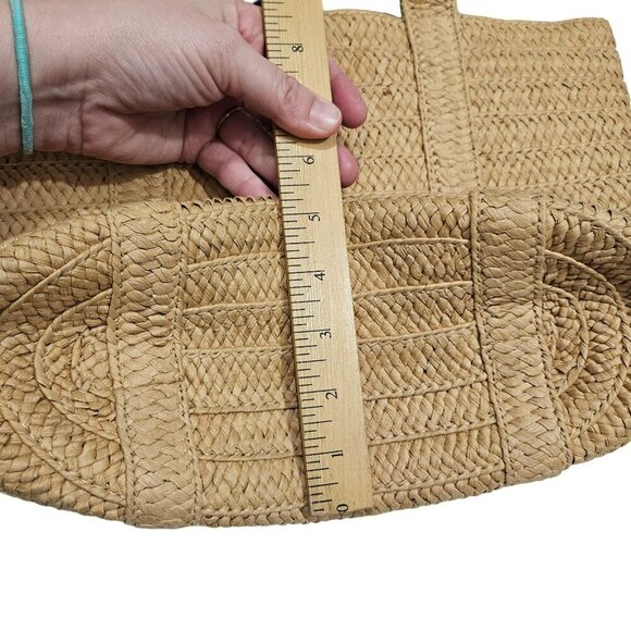 Draper James Woven Straw Tote Bag With Navy Floral Scarf Accent Interior Pockets - Picture 9 of 9